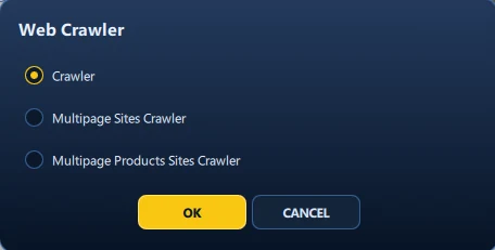 Eviquire web crawler control in a demonstration environment.
